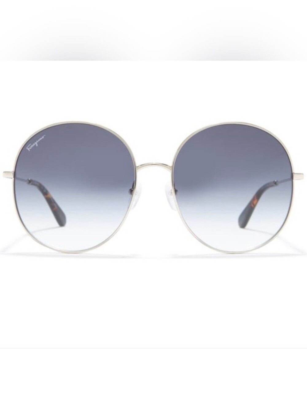 FERRAGAMO Oversized Gradient Blue Round Lens Silver Color Frame Sunglasses 60mm